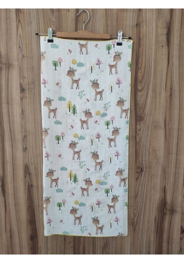 Desenli Müslin Kız Erkek Bebek Battaniyesi Oeko-texli %100 Pamuklu D Puset Örtüsü Yenidoğan 90x80cm Sarı