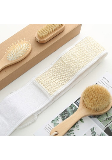 Vkemall Banyo Fırçalama Seti 4 Parça - Saksafras Göğüs Fırçası + Tarak + 2 Adet Temizleme Fırçası