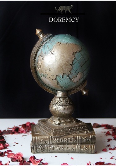 Doremcy Dekoratif Gümüş Kitaplı Dünya Küre Ev Ve Ofis Hediyelik Polyester Döküm Biblo Mavi