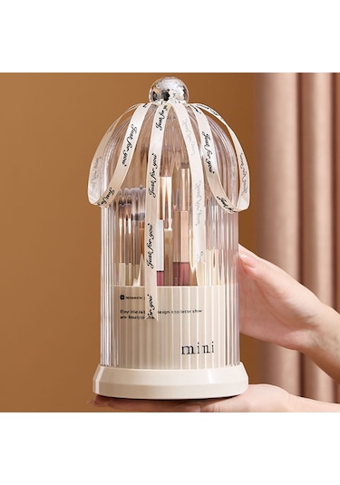 Cbtx Makyaj Fırçası Saklama Kovası Dönebilen Tuvalet Masası Kozmetik Saklama Rafı Kapaklı - Siyah