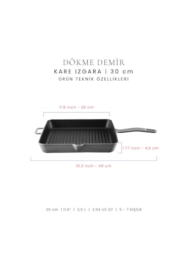 Voeux 30 Cm Kare Izgara Tava - Gri