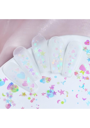 Holografik Parlak Şeffaf Tırnak Süsleme Folyo Pulları Karışık Dizayn Kelebek Kalp Yıldızlar Nail Art