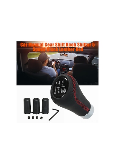 Geeksen Kırmızı Siyah 6 Vites Universal Manuel Vites Topuzu - Kolay Montaj, Spor Görünüm Siyah