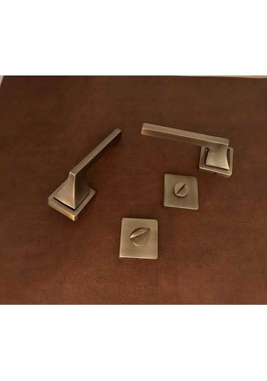 Karo Mat Antik Sarı Kare Rozetli Zamak Wc Banyo Kapı Kolu 1 Takım