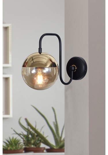 Luzarana Siesta Gold-siyah Metal Gövde Bal Rengi Camlı Tasarım  Aplik Sarı