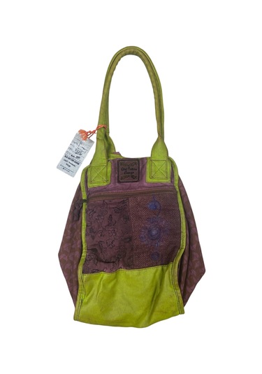 Kaliteli Eskitme Organik Vintage Salaş Desenli Günlük Gezi Seyahat Plaj Kadın Omuz El Çantası M Yeşil Mor