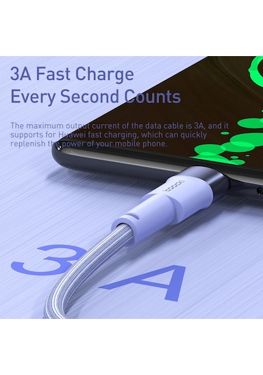 Toocki 3a Usb Tip C Kablo Hızlı Şarj Kablosu Usb-c Şarj Veri Kablosu Xiaomi Blue 1m 1m