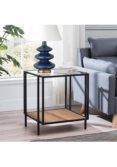 Adeline Siyah Metal Cam&ahşap Yan Sehpa