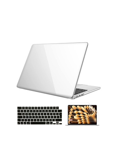 Novstrap  Macbook Air M3 Çip 13.6 İnç A3113 İle Uyumlu Parlak Kılıf + Siyah Klavye Kılıfı +film Karışık Çok Renkli