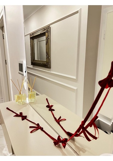 Yılbaşı Kırmızı Simli Kadife Kurdele Fiyonk Noel Çam Ağaç Süsü 1 Adet