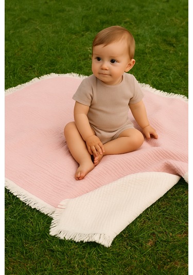 Elyaflı Müslin Battaniye 100x120 Cm Gri