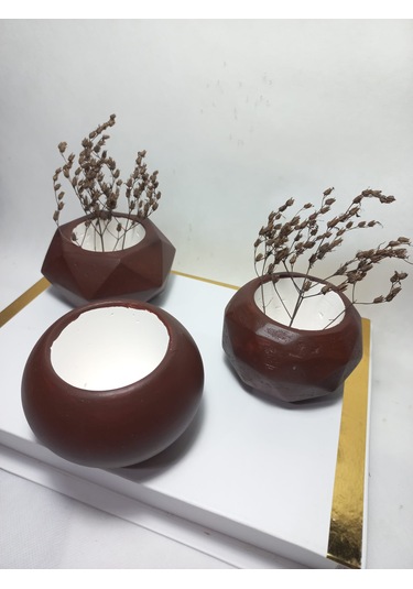 Dekoratif Chocolate Kahve Saksı 3'lü Set - Kaktüs/sukulent Saksısı,çiçeklik Seti -