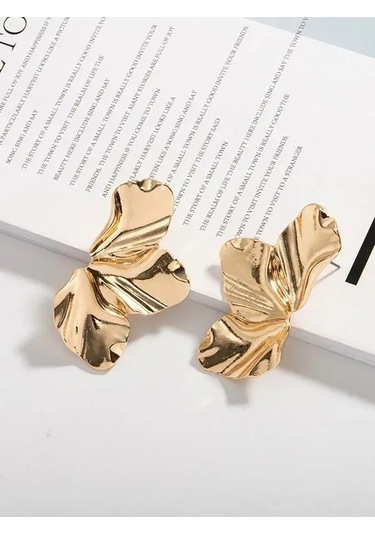 Moveevo Gümüş Kaplama Gül Yaprağı Desenli Asimetrik Akşam Giyimi Küpe, Doğal Aventürin Taşı, Kadınlar İçin Modern Takı, 50x25 Mm, 18g Gold