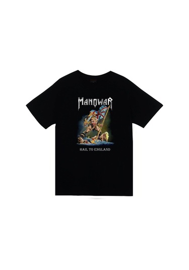 Unisex Siyah Manowar Baskılı T-shirt SIYAH