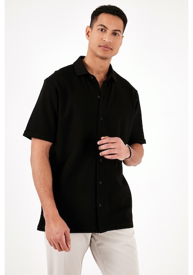 Buratti Pamuklu Regular Fit Kısa Kollu Erkek Gömlek 5902724 Siyah