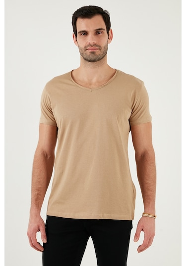 Buratti Pamuklu Slim Fit V Yaka Basic Erkek T Shirt 5412001 Vizon