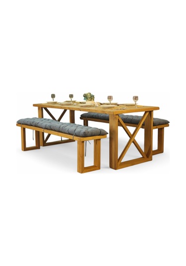 Neiwel Leis Doğal Ahşap Banklı Mutfak Ve Yemek Masası Takımı-80-160 Takım Açık Ceviz