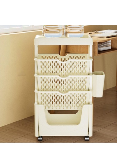 Suntek Mobil Kitaplık Arabası Tekerlekli Çok Amaçlı Bej