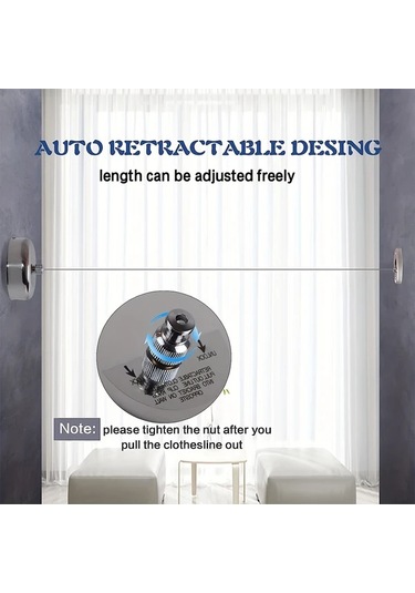 Elmpaly İki Paslanmaz Çelik Uzatılabilir Çamaşır İpi 2.8m/110inch Nylon İp İçin İç Dış Kullanım Ahşap