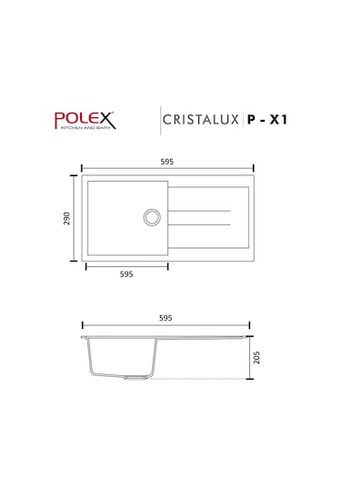 Polex Cristalüx Granit Evye P-X1 Beyaz Tezgah Altı Ve Tezgah Üstü Mutfak Evyesi 98x49.5 CM