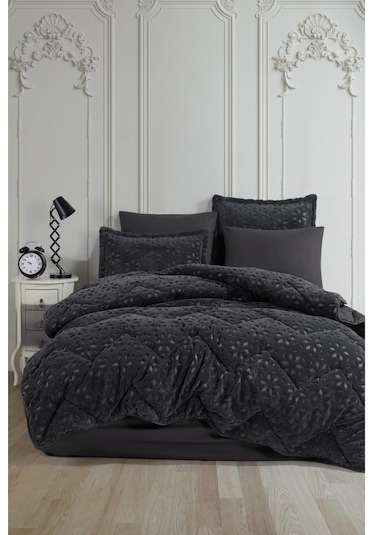 Clasy Wellsoft Jakarlı Çift Kişilik Uyku Seti Babil Antrasit