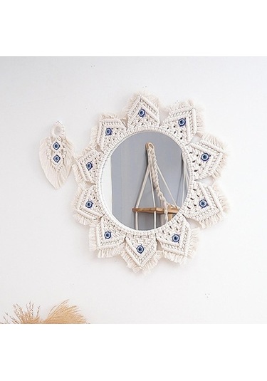 Pazly Suntek Saçaklı Makrome Magideal Ayna Ks Beyaz