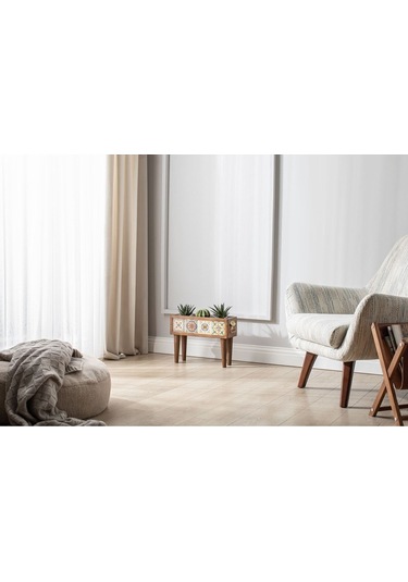 Halohope El Yapımı Ayaklı 4 Çinili Dekoratif Modern Ahşap Dikdörtgen Bahçe Balkon Saksı Saksılık Çiçeklik