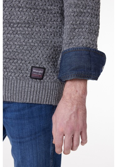 Wrangler Regular Fit Normal Kesim Bisiklet Yaka Gri Melanj Erkek Triko Kazak W232580036 Gri Melanj