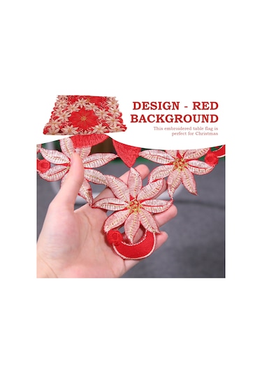 Xiaaokeji Noel İşlemeli Masa Örtüsü, Restoran Partisi İçin, 15x70 İnç Kırmızı