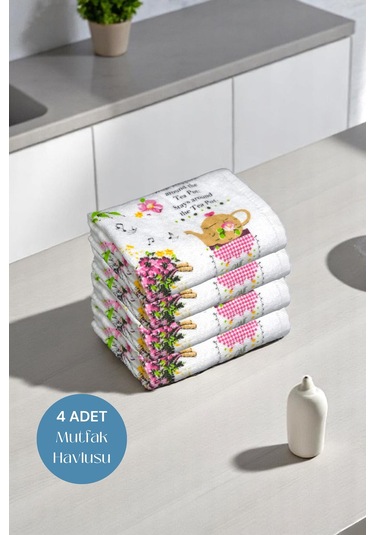 4lü Paket Baskılı Beyaz Mutfak Havlusu Modeli My Kitchen