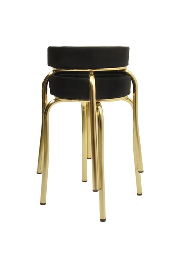 Tabure 2'li Gold Altın Taytüyü Kumaş Siyah