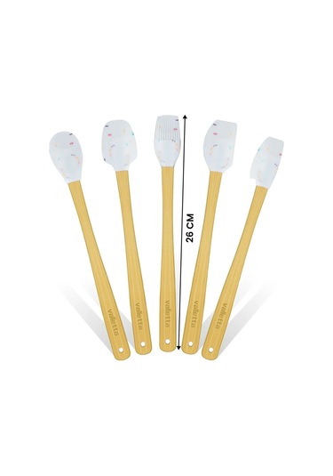 Valletta Indigo 5'li Beyaz Renkli Noktalı Bambu Silikon Spatula