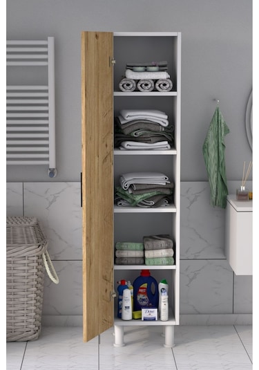 5 Raflı Banyo Boy Dolabı Beyaz Çam Atlantik Çam - Beyaz