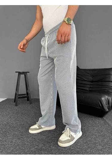 Su Yolu Çizgili Cepli Pantalon Yazlık - Gri Gri