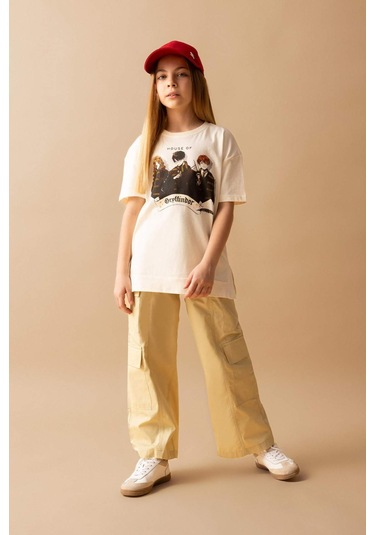 Defacto Kız Çocuk Wide Leg Kargo Geniş Paça Pamuklu Pantolon C1644A824SPBG433 Bej