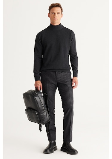 Altinyildiz Classics Erkek Antrasit Standart Fit Normal Kesim Yarım Balıkçı Yaka Pamuklu Triko 4A4921100008ATR3XL Antrasit