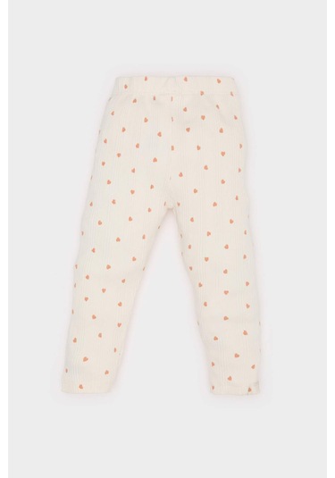 DeFacto Kız Bebek Kalp Desenli Beli Lastikli Fitilli Kaşkorse Tayt E8207A525SPER233 Ekru