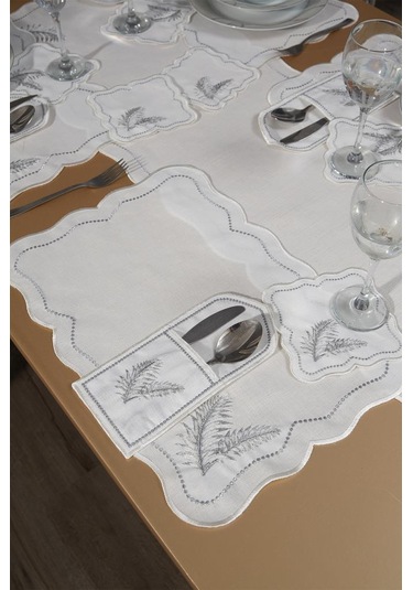 Viktori Keten Nakışlı Amerikan Servis Takımı 19 Parça Silver Gümüş