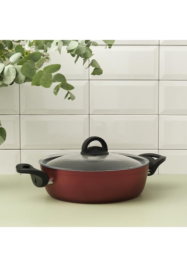 Hisar Optima Talia Granit Basık Tencere 26 Cm Bordo Inox
