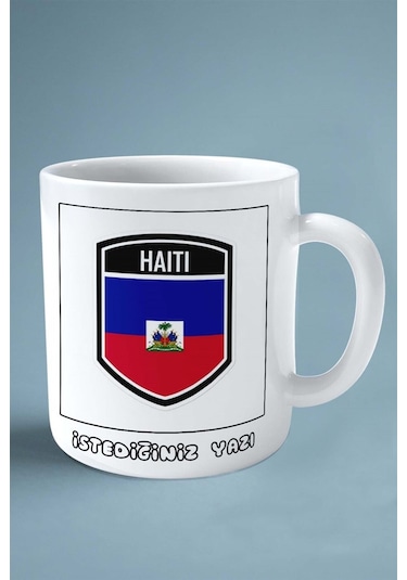 Haiti Bayrak Baskılı Kupa Bardak Çift Taraflı Kişiye Özel Çok Renkli