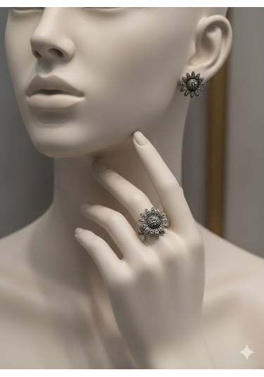 Markazit Taşlı Papatya/güneş Çiçeği Takı Seti Bronz