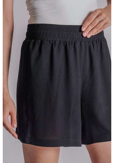 Braccas Kadın Beli Lastikli Jogger Şort Siyah Siyah