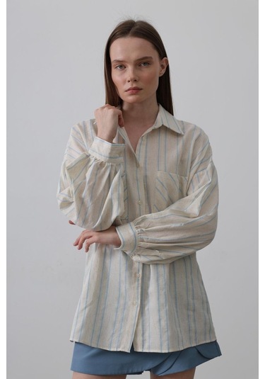 Gömlek - Bej Mavi Karışık