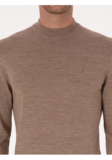 Cacharel Vizon Slim Fit Yün Karışımlı Çeyrek Balıkçı Basic Triko Kazak Kahverengi