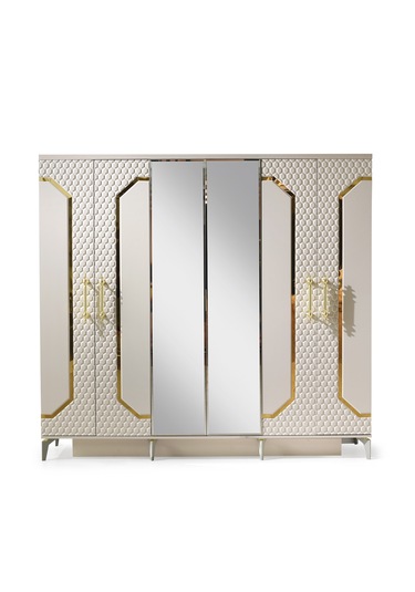 Milano Yatak Odası-mdf-kum Beji-6 Kapaklı Ve Aynalı-bazasız Traversli