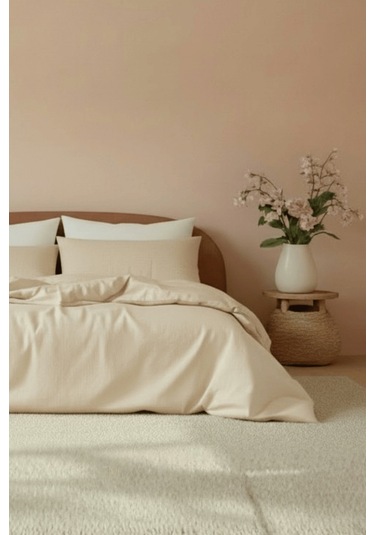 Camelia King Düz Ranforce Nevresim Set- Bej %100 Bej