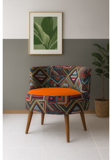 Sydney Berjer - Dijital Baskı Kumaş Modern Tekli Koltuk - Turuncu Turuncu