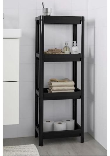 Bayev Vesken 4 Katlı Banyo Raf Ünitesi Havluluk Siyah Düzenleyici Şampuanlık Havluluk Dolap Çok Renkli