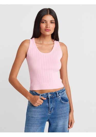 Dilvin 10759 Fitilli Ajurlu Triko Bluz-pembe Pembe