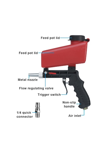 Kumlama Tabancası Ayarlanabilir Kumlama Makinesi El Pnömatik Patlatma Tabancası Seti Y Tabancası 90psi Havalı El Aletleri 56531054